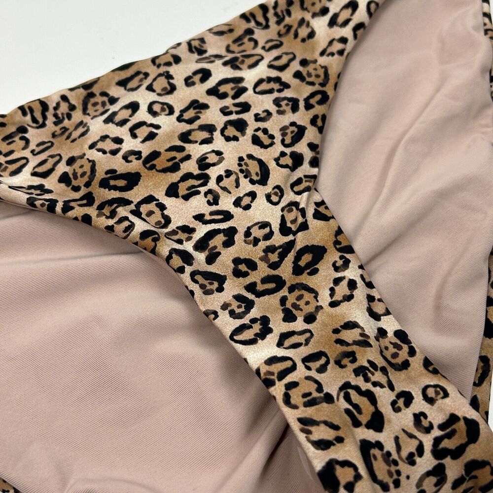 PilyQ PQ Leo Animal Print Ruched Full Swim Bikini Bottom Size S NWT - Picture 6 of 9